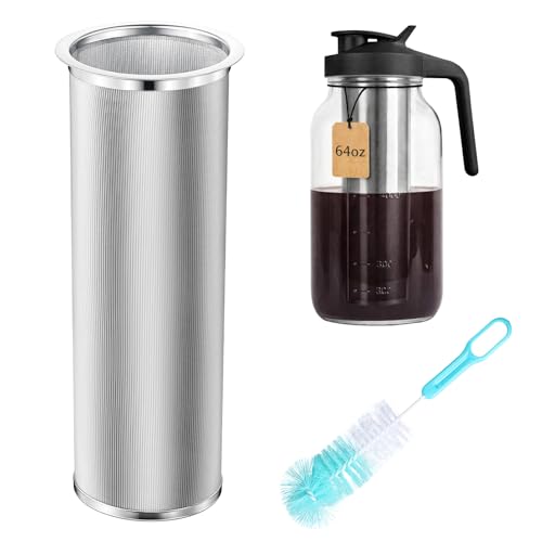 Cold Brew Coffee Filter with Brush Tea Infuser Strainer for 64 Oz/2 Quart Wide Mouth Mason Jar 304 Stainless Steel Food Grade Filter with Sealing Ring for Iced Drink Fruit Tea Coffee Maker - size: 64 oz