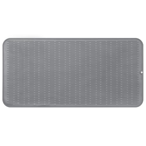 MicoYang Silicone Dish Drying Mat for Multiple Usage,Easy clean,Eco-friendly,Heat-resistant Silicone Mat for Kitchen Counter or Sink,Refrigerator or Drawer Liner Grey 5XL 36inches x 18inches - color: Gray, size: 36"L x 18"W