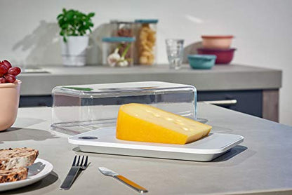 Mepal Modula Transparent Cheese Dome with Built in Grey Cutting Board Kinds of Cheeses | Dishwasher Safe | 95oz/2800ml | BPA Free | Made in Holland