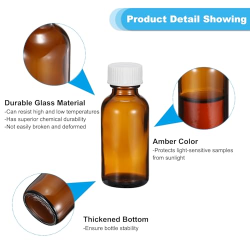 PATIKIL 1oz(30ml) Glass Sample Bottles, 24Pcs Round Bottle Dispensing Bottles with White Poly Cone Cap for Reagent Liquids, Essential Oils, Perfume, Amber - color: Amber,White, size: 1 oz