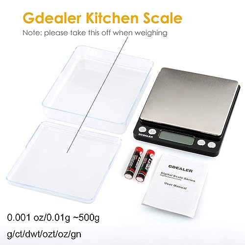 GDEALER Digital Pocket Kitchen Scale 0.001oz/0.01g 500g Kitchen Food Scale Jewelry Weight Compact Scale, Tare, Stainless Steel, Backlit Display, Black - color: Black