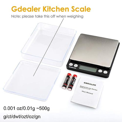 GDEALER Digital Pocket Kitchen Scale 0.001oz/0.01g 500g Kitchen Food Scale Jewelry Weight Compact Scale, Tare, Stainless Steel, Backlit Display, Black - color: Black