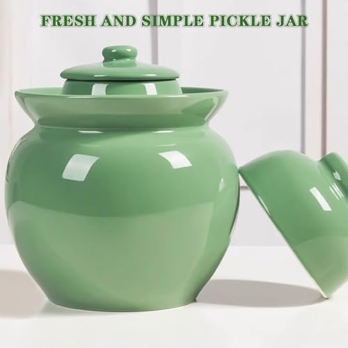 Fresh Green Modern Kimchi Jar, Thickened Ceramic Fermentation Crock, Traditional Water Seal Design, 4 (5kg/176.4oz) - size: 5kg/176.4oz