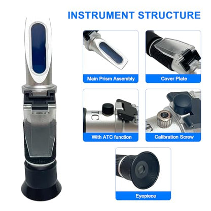 3-in-1 Alcohol Refractometer Kit for Home Brewers | Measures Brix (0-40%), Alcohol (0-25%), Baume (0-20%) | ATC for Beer, Wine, Mead & Grape Must Sugar Content