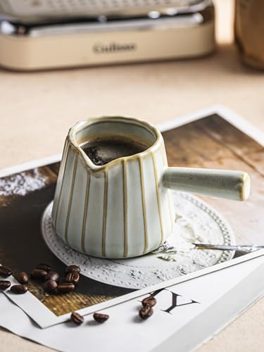 Espresso Cup Ceramic, Espresso Accessories, Espresso Measuring Cup with Handle, Expresso Shots Cups with Spout, 6 OZ / 200ML, Light Green - color: B-Light Green