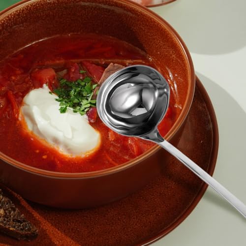 PRETYZOOM Stainless Steel Soup Ladle with Double Pouring Spouts and Long Handle - 10.6 Inch Ladle with Pouring Lip for Easy Serving and Canning in Kitchen