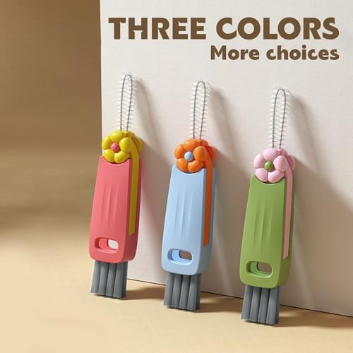 HRXFOZ 3-in-1 Cup Lid Cleaning Brush Set, 3 PCS Multifunctional Cleaning Brush with Cup Mouth, Gap, and Corner Brushes, Plastic Nylon Bristles, White and Blue, 3 Count - color: 3 Pcs