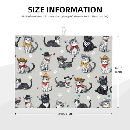 Pet Lover Cat Dish Drying Mat For Kitchen Counter, Super Absorbent Microfiber Dish Drying Pad, Kitchen Gadgets For Easy Clean Multi-Use Large 18"x24" - color: Pet Lover Cat