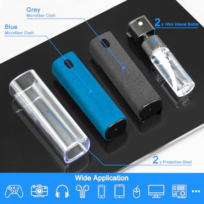 2 Pack Car Touch Screen Mist Cleaner, walrfid Laptop Screens and Phone Touchscreen Cleaning Kit for iPad, iPhone, MacBook Pro with Aipods Cleaning Pen, Small Brush and Eyeglass Cloth - Grey and Blue - color: Grey, Navy Blue