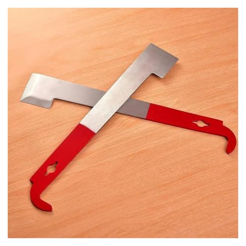MUSM 26.67cm Beekeeping J-Type Hook Tool, Steel Hive Scraper for Frame Prying, Propolis Removal, and Hive Box Separation, Red Handle