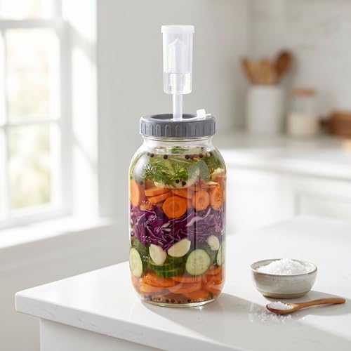 ibasenice Fermentation Jar 64oz/0.5gallon, Wide Mouth Glass Fermenting Jar with Airlocks for Making Sauerkraut, Kimchi, Pickles, Mead, Cider & More, Includes Wood Sign, Twine