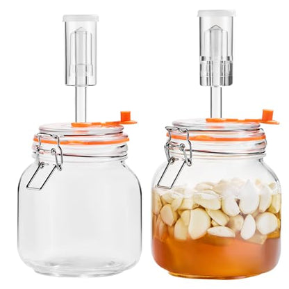 Fermentation Jars, 1L Square Glass Fermenting Kit, 2-Pack | Wide Mouth Reusable 1L Glass Jars,Ideal for Small-Batch Fermenting Sauerkraut, Kimchi, Pickles, Also Serving and Storing