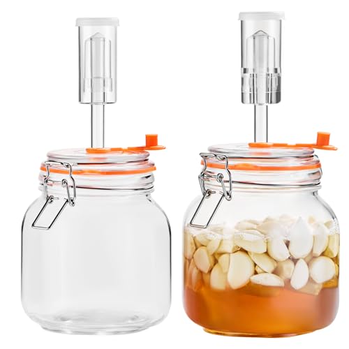 Fermentation Jars, 1L Square Glass Fermenting Kit, 2-Pack | Wide Mouth Reusable 1L Glass Jars,Ideal for Small-Batch Fermenting Sauerkraut, Kimchi, Pickles, Also Serving and Storing