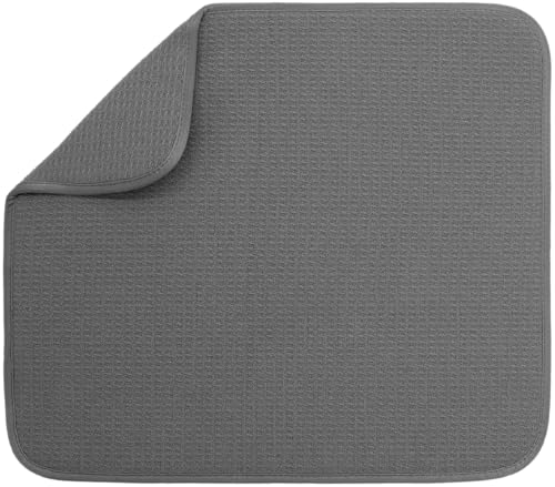 S&T INC. Dish Drying Mat, 16” x 18”, Absorbent Microfiber Kitchen Counter Mat, Dish Drying Pad for Dishes, Utensils, Pots and Pans, Large, Charcoal - size: 16" x 18"