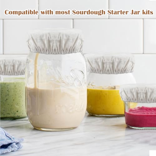 6Pcs Sourdough Starter Jar Covers Reusable Fermentation Lids Fits 3-4 Inch Jar Mouths, Elastic Cloth Bowl Covers Breathable Sourdough Jars Cover for Mason Jars Wide Mouth and Normal Mouth