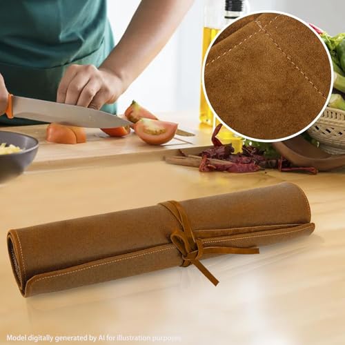 Genuine Leather Knife Roll, Knife Bags for Chefs Professional, Small Chef'S Knife,Knives Holders Protectors with 5 Slots - color: 5 Slots Dark Brown