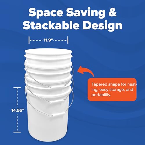 ePackageSupply 5 Gallon Bucket - Food Grade Bucket, Metal Handle Grip, BPA-Free, Heavy-Duty 90 Mil HDPE Plastic Pail, Stackable Utility Container, Made in USA, Lid Not Included, White, 12 Packs - color: White, size: 12 Packs