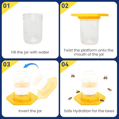 2 Pack Bee Watering Station for Garden, Orange Bee Feeder and Waterer Compatible with Regular & Wide Mouth Canning Jars(Jar Not Included), Small-Hole Honeycomb Tray Honey Bee Feeder for Outside