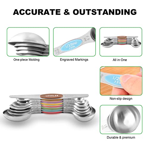 EDELIN Measuring Cups and Magnetic Measuring Spoons Set, Stainless Steel 5 Cups and 7 Spoons (Multi-colour) - color: Multi-colour