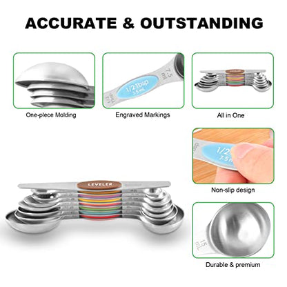 EDELIN Measuring Cups and Magnetic Measuring Spoons Set, Stainless Steel 5 Cups and 7 Spoons (Multi-colour) - color: Multi-colour
