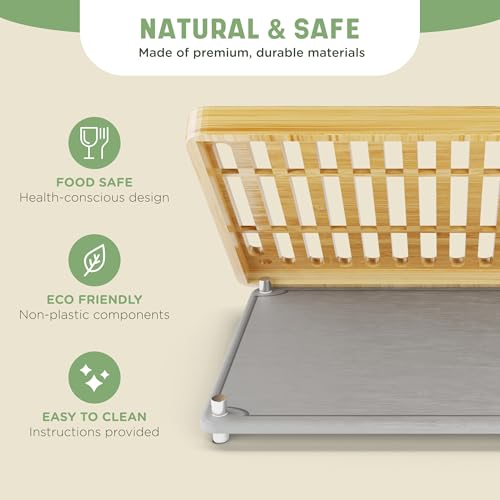 NIUM Stone Drying Mat for Kitchen Counter & Bamboo Rack - 16″x12″ - Diatomaceous Earth Dish drying mat Ultra Absorbent & Fast Drying - EcoFriendly with Non-Slip Pads & Anti-Moisture Design - color: Light Bamboo