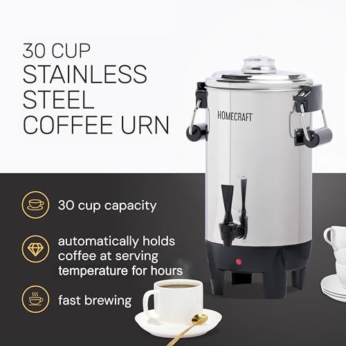 30 Cup Coffee Urn - Quick-Brewing Stainless Steel Double-Faucet - Perfect For Espresso, Hot Water, Tea, Hot Chocolate - Stainless Steel - style: 30 Cup