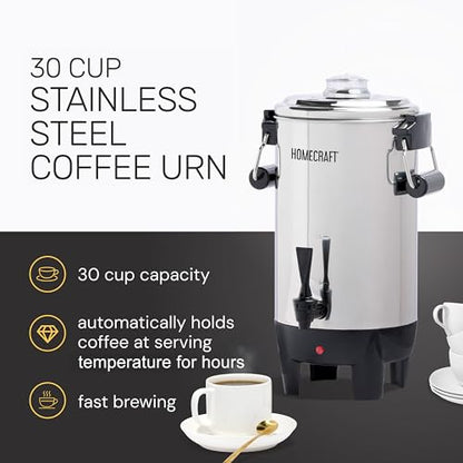 30 Cup Coffee Urn - Quick-Brewing Stainless Steel Double-Faucet - Perfect For Espresso, Hot Water, Tea, Hot Chocolate - Stainless Steel - style: 30 Cup
