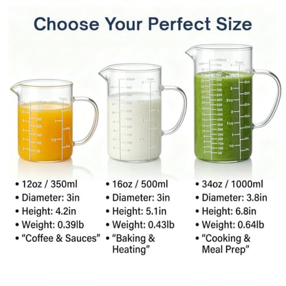 Borosilicate Glass Measuring Cup, 2-Cup Glass Measuring Cup with Spout, Microwave Safe, Dishwasher Safe, Easy Read Scale for Coffee Brewing, Baking, Cooking, Heating and Meal Prep. - size: 2cup/500ml