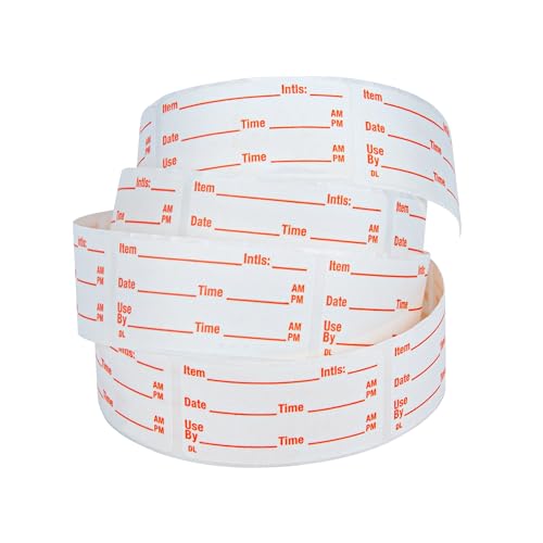 L LIKED 500 Stickers Use by 1 x 2 Inch Dissolvable Food Storage Labels for Containers Prep roll of 500 (Red) - color: Red