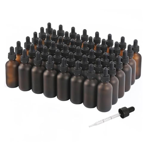 NOOEEISS 48 Pack, 2oz Glass Dropper Bottle, Preety Texture Tincture Bottles with Precise Scales Eye Droppe, for All Kinds Of Mixed Liquids,Leak-Proof Design for Easy Travel (Amber Frosted) - color: Amber Frosted, size: 2oz-48Pack