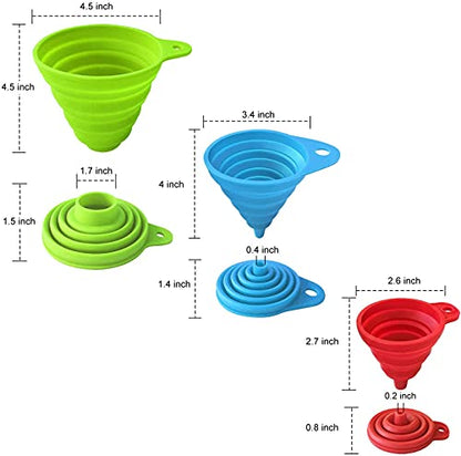 Kitchen Funnel Set of 3, Large Medium and Small, Kitchen Gadgets Accessories Food Grade Silicone Collapsible Funnels for Kitchen Use Filling Bottles Liquid Powder Transfer
