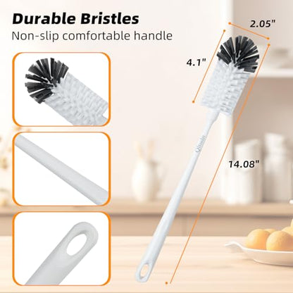 2 Pack 14 Inch Bottle Brush & 12 Inch Straw Brush Cleaner Set - Heavy Duty Kitchen Bottle Brushes for Cleaning Water Bottles, Baby Bottles, Mugs, Sippy Cups & Tumblers, Lab Use - size: with 6.4mm Straw Brush