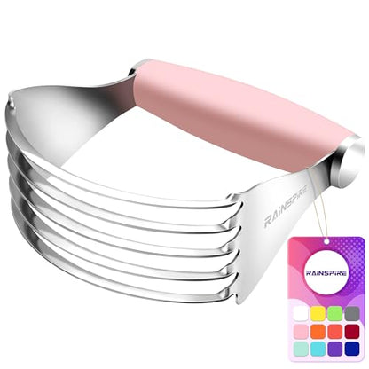 Rainspire XL Pastry Cutter For Baking, Heavy Duty Pastry Blender Stainless Steel, Thick Sharp Blades Dough Blender, Dough Cutter Butter Cutter Pastry for Easy Mixing, Dishwasher Safe, Pink - color: Pink