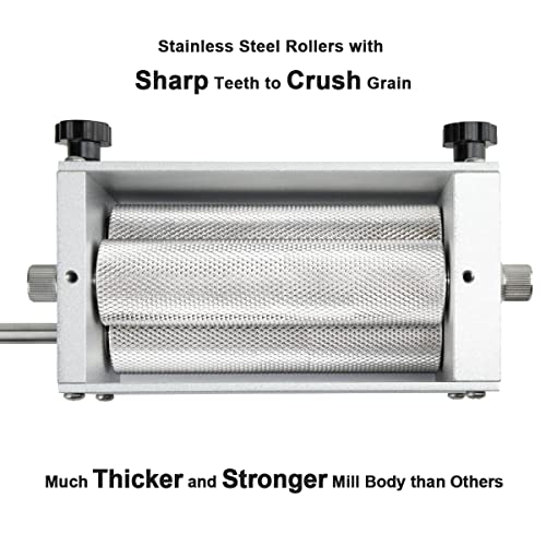 Grain Mill Pro with 3 Rollers 13LB Hopper and Steel Metal Base, Brewing for Grain Malt Barley, Malt Mill for Homebrew Beer, Grain Crusher Grinder, Fit Electric Drill - size: 3 Stainless Steel Rollers Pro with Metal Base