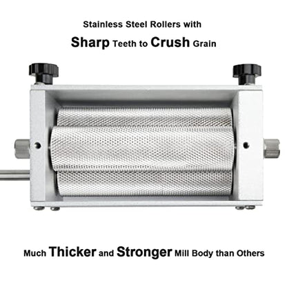 Grain Mill Pro with 3 Rollers 13LB Hopper and Steel Metal Base, Brewing for Grain Malt Barley, Malt Mill for Homebrew Beer, Grain Crusher Grinder, Fit Electric Drill - size: 3 Stainless Steel Rollers Pro with Metal Base