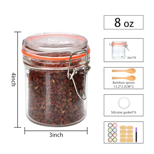 8 oz Glass Jars with Lids, 6 Pack Small Glass Jars with Airtight Lid | Overnight Oats Containers with Lids, Glass Spice Jars with Airtight Lids for Kitchen Canning, Honey, Nuts, Snacks, Jelly - size: 8oz*6-cylinder