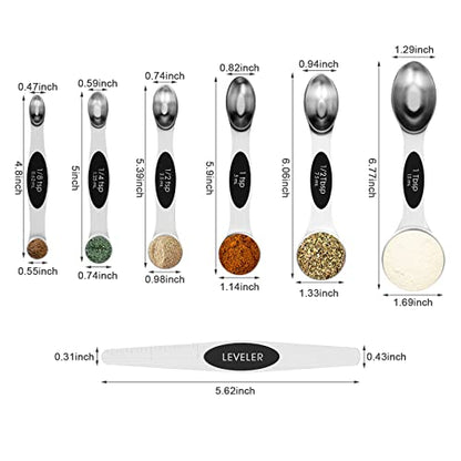Aovchei 7 PCS Magnetic Measuring Spoons Set, Dual Sided, Stainless Steel Small Tablespoon, Teaspoons, Fits in Spice Jars, for Dry and Liquid, Black - size: 7pcs-black