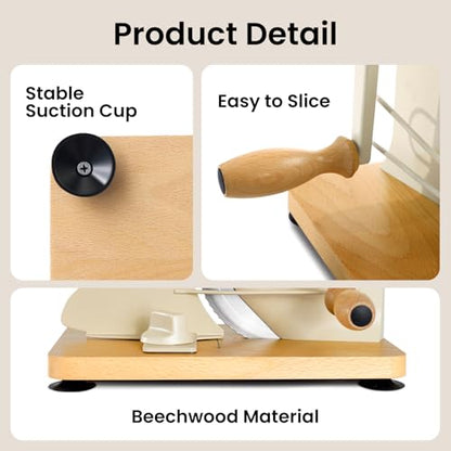 Manual Bread Slicer for Homemade Bread, Bread Cutter for Adjustable and Even Slices, Classic Hand Crank Sourdough Slicer with Scale Line & Powerful Suction Cup, Sharp Stainless Steel Blade (Cream) - color: Cream