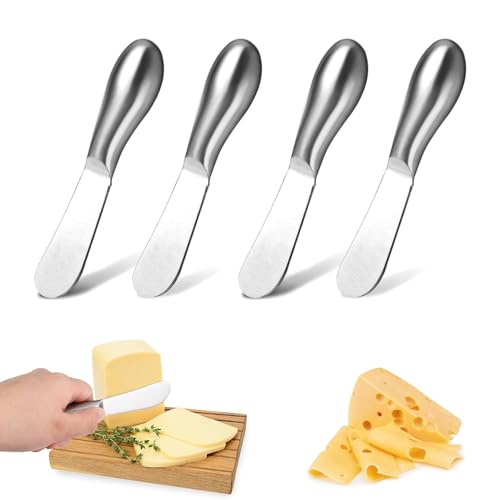 Spreader Knife Set,4-Piece Cheese and Butter Spreader Knives, Stainless Steel, Gifts for Father's Day/Chris (4 Silver Round Cheese Knife Set) - color: 4 Silver Round Cheese Knife Set