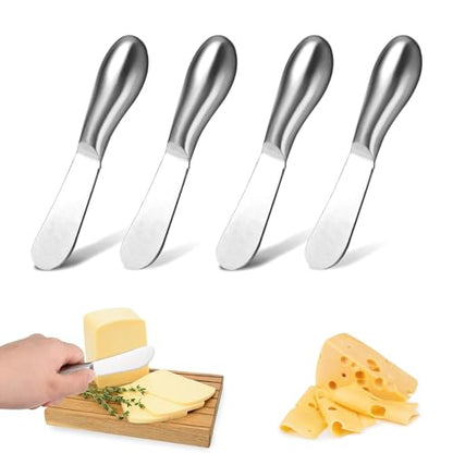 Linwnil 4-Piece Stainless Steel Butter Knife Set - Cheese & Butter Spreader Knives - Charcuterie Utensils - Dishwasher Safe - Silver