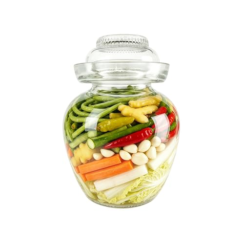 Fermentation Jar, 2.5 Liter Pickle Kimchi Jar with Water Seal Lid | Food Grade, Clear Glass, Wide Mouth, for Making Pickles Kimchi Sauerkraut and Fermenting Vegetables Fruits, Wine Brewing - size: 0.66 Gallon