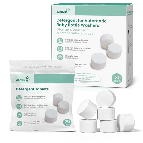 GROWNSY Bottle Washer Detergent Tablets, 130 Count, Deep Cleaning, Compatible with All Brands of Baby Bottle Washers, Removes Milk Residue, Grease & Odor from Bottles and Pump Parts - size: 1 Count (Pack of 130)