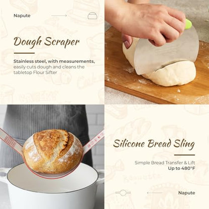 Sourdough Starter Kit, 9PCS Sourdough Breads Baking Supplies, Silicone Banneton Bread Proofing Basket Set with 9" Round & 10" Val, Bread Sling, Whisk, Bread Lame, Sour Dough Baking Tools
