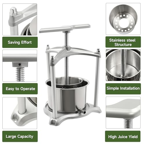 3L Fruit Wine Press Fruit Cider Grinder w/Dual Stainless Steel Barrels Manual Juice Maker Cider Apple Grape Tincture Vegetables Honey Olive Oil Making Press for Herb Vegetables Home Kitchen Use - size: 3L/0.8Gallon