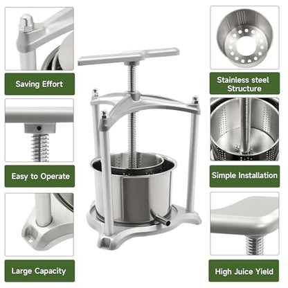3L Fruit Wine Press Fruit Cider Grinder w/Dual Stainless Steel Barrels Manual Juice Maker Cider Apple Grape Tincture Vegetables Honey Olive Oil Making Press for Herb Vegetables Home Kitchen Use - size: 3L/0.8Gallon