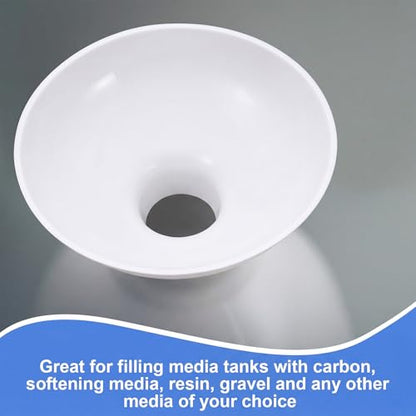 Vesici Extra Large Wide Mouth Funnel 2.5" x 10" Multi Purpose Filling Funnel Plastic Reusable for Water Softener Resin Tanks Carbon Media Jar Filling Use(White,2 Pack) - color: White