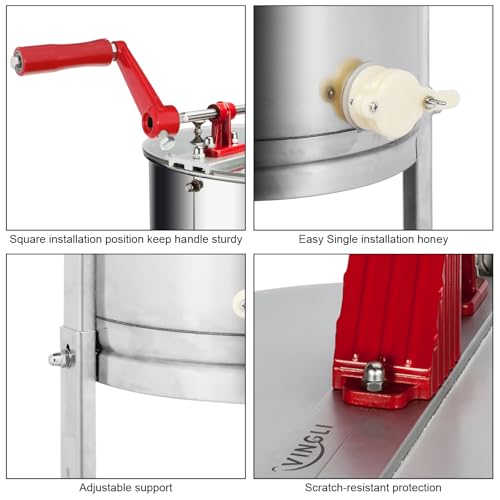 VINGLI 3 Frames Manual Honey Extractor Separator, Food Grade Stainless Steel Honeycomb Spinner Drum Crank By Hand With Adjustable Height Stands, Beekeeping Pro Extraction Apiary Centrifuge Equipment - size: 3 Frames