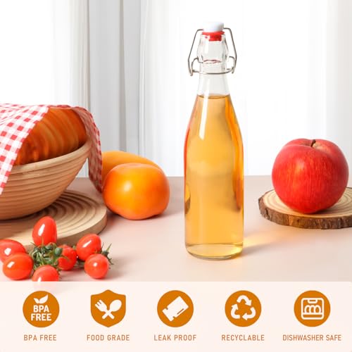 16 oz 10 Pack Swing Top Glass Bottles, Flip Top Brewing Bottle with Airtight Stopper Lids for Fermentation, Soda, Kombucha, Juice, Kefir, Wine