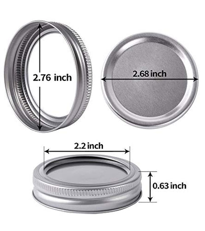 Wide Mouth Canning Lids and Rings Set of 12, Reusable Stainless Steel Mason Jar Lids with Bands for Food Storage, Preserving, Pickling and Fermentation(7cm,Silver) - size: 7cm