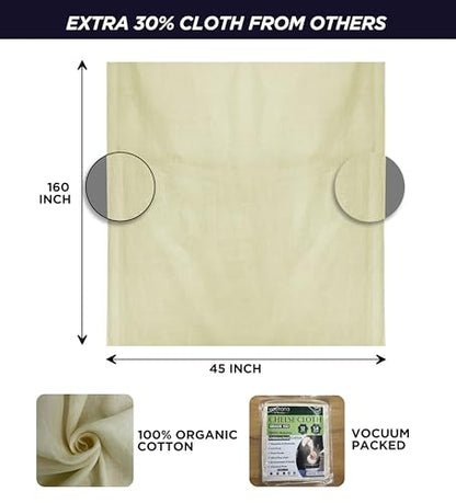 100% Unbleached Cheese Cloths - Grade 100-50 Sq Feet - 5.5 Sq Yards Organic cheesecloth For Straining -Reusable Washable Ultra Fine Cheesecloth for Turkey Straining, Cooking, Baking, Cheese Making - size: 5.5 Sq Yards